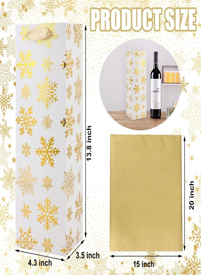 Fairooth 12 PCS Christmas Wine Gift Bags Golden Snowflake Wine Bottle Gift Bag with Tissue Paper Xmas Gold Foil Gifts Bags Bulk with Handles for Xmas Winter Holiday Wedding Home Party Supplies - Image 2